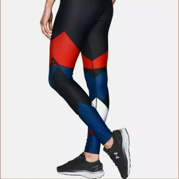 Under Armour UA USA Women's Compression Tights Leggings Pants Black White Red S - Picture 5 of 7